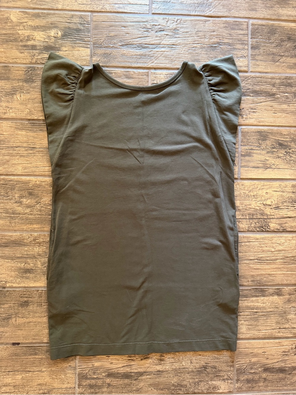 j•roberts Olive Green Ruffle Sleeve Mini Dress
